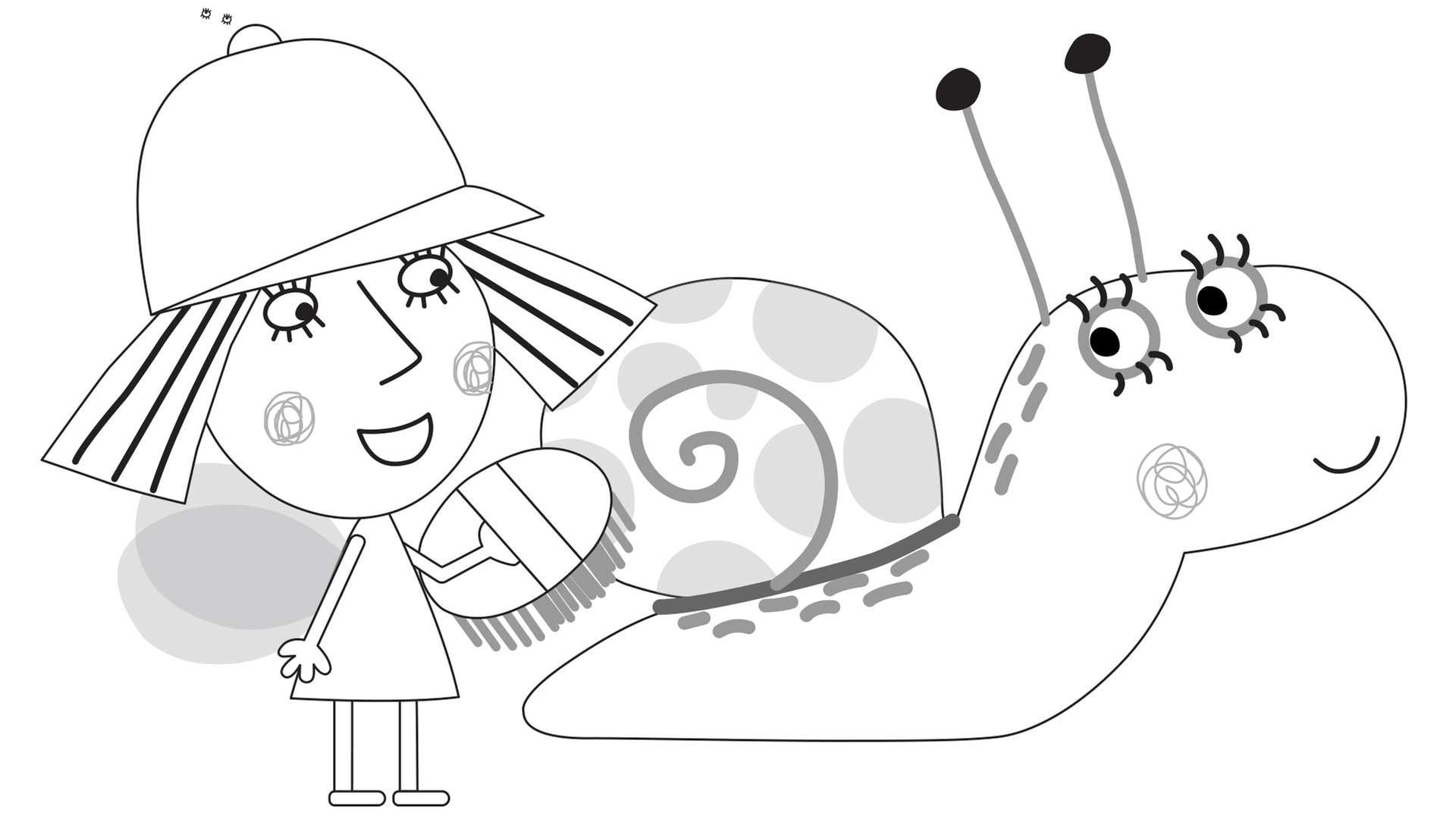 Schnecke Ausmalbild mit Ben und Holly zum Online Malen  KiKANiNCHEN