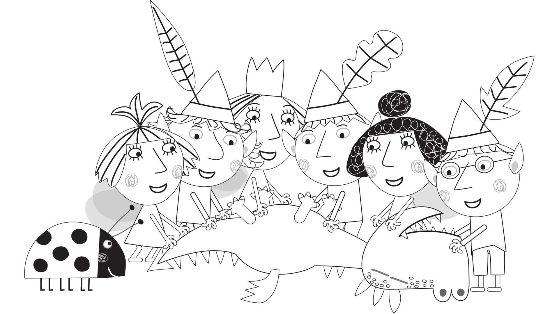 Drachen Ausmalbild mit Ben und Holly zum Online Malen  KiKANiNCHEN