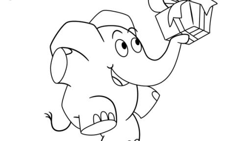 Elefant hält auf seinem Rüssel ein Geschenk 