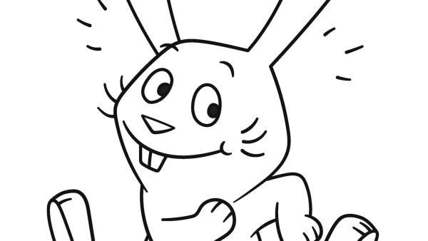 Hase, der beste Freund des Elefanten, springt umher.