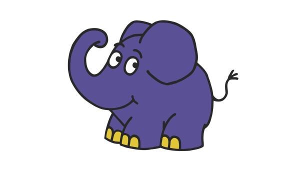 Fröhlich stapfend und unbekümmert trompetend leitet der kleine, blaue Elefant durch seine Sendung.