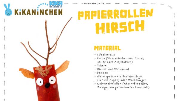 Eine Bastelanleitung und Druckvorlage für ein Klopapierrollen Hirsch.