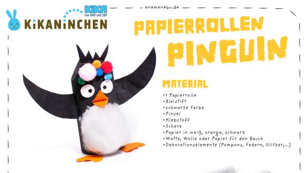 Eine Bastelanleitung und Druckvorlage für ein Klopapierrollen Pinguin.