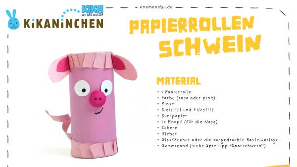 Eine Bastelanleitung und Druckvorlage für ein Klopapierrollen Schwein.