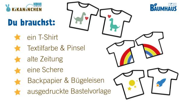 In der Bastelvorlage findest du tolle Motive, mit denen du ein T-Shirt für deinen besten Freund gestalten kannst. Zum Beipspiel zwei Dinos, Rakete und Sterne, Puzzleteile und einen Regenbogen. 