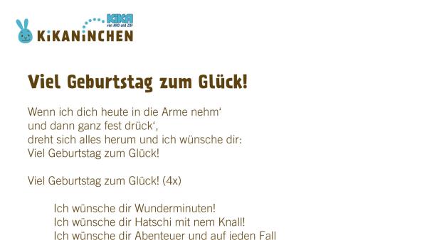 Liedtext zu "Viel Geburtstag zum Glück!" von Kikaninchen