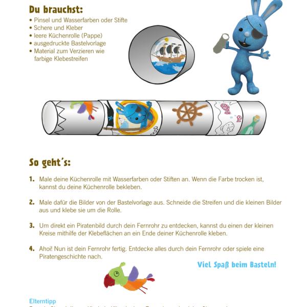 Die Bastelanleitung für ein Kikaninchen-Fernrohr zum Ausdrucken.