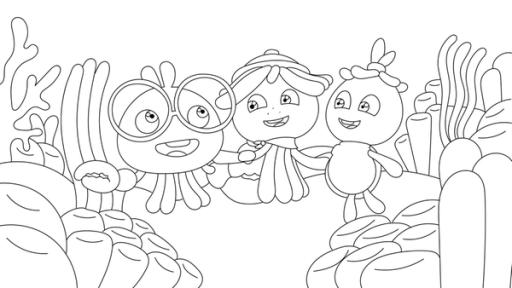 Maari, Fin und Tuts | Rechte: KiKA/Bigchild Entertainment Ausmalbild von Maari, Fin und Tuts