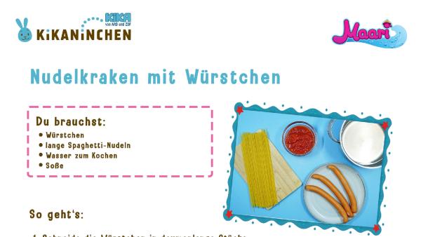 Nudelkrake aus Spaghetti und Würstchen mit Tomatensoße