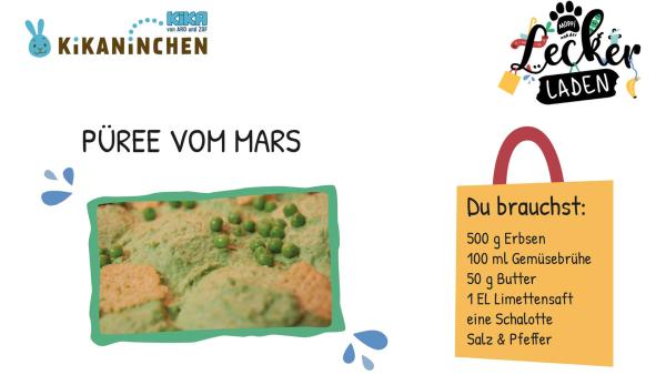 Rezept zum Ausdrucken für einen grünen Brei aus Erbsen mit Zutatenliste und Schritt-für-Schritt-Anleitung.