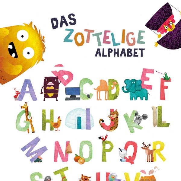 Ein Poster zum Ausdrucken mit allen Buchstaben von A bis Z und lustigen Motiven.
