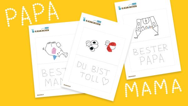 Karte für Mama oder Papa gestalten und die Punkte nachzeichnen